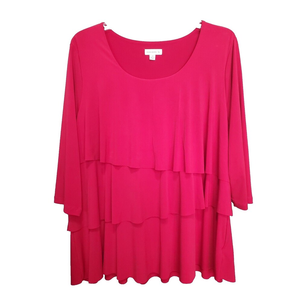 Susan Graver LiquidKnit Tiered Red Scoop Neck 3/4 Sleeve Tunic Size 2X